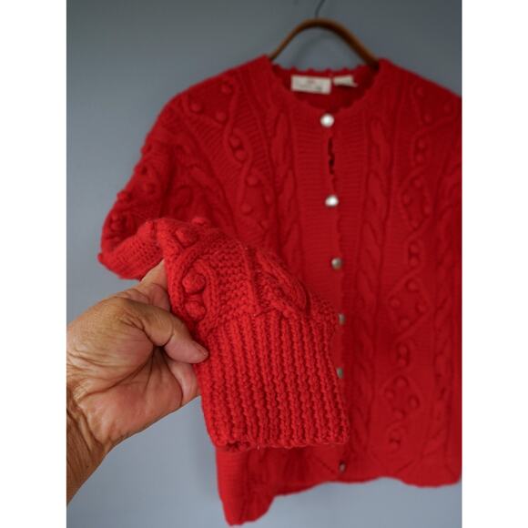 VTG Carroll Reed Women Wool Bobble Cable Chunky Knit Cardigan Sweater M Cottage - Picture 8 of 16
